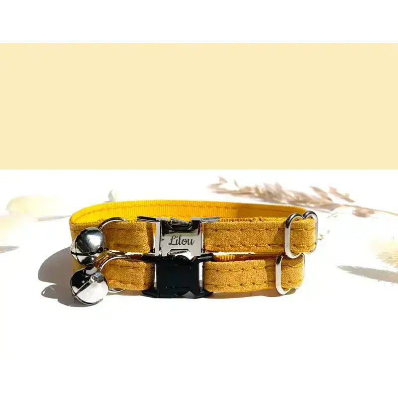 Bezpieczna Obroża dla Kota z Grawerem S(16-26cm) Musztarda żółty Zwierzak