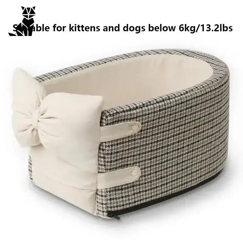 Bezpieczny Fotelik dla Psa do Samochodu Beżowy Kratka Kremowy Zwierzak