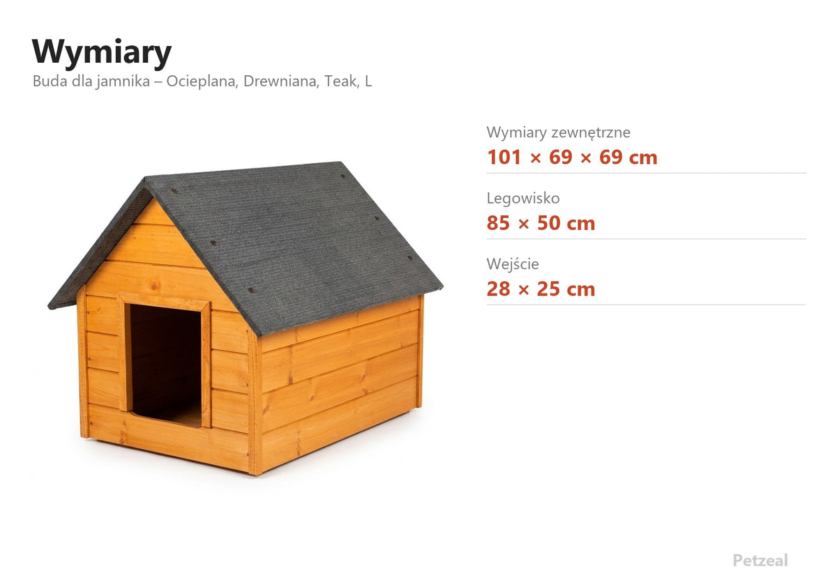 Buda dla jamnika – Ocieplana, Drewniana, Teak, L – wymiary