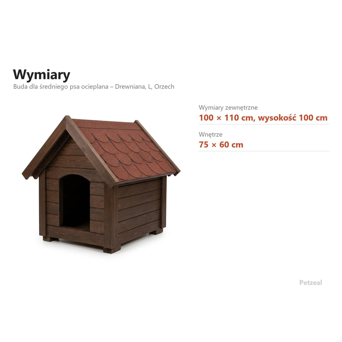 Buda dla średniego psa ocieplana – Drewniana, L, Orzech – wymiary
