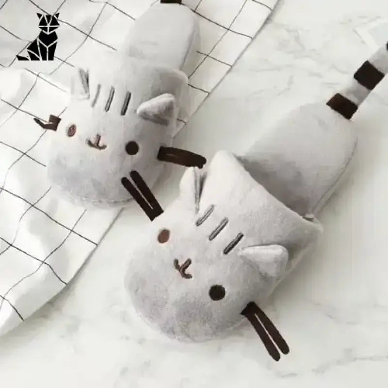 Kapcie Damskie Kotki Miękkie Wygodne Para Szary Pusheen