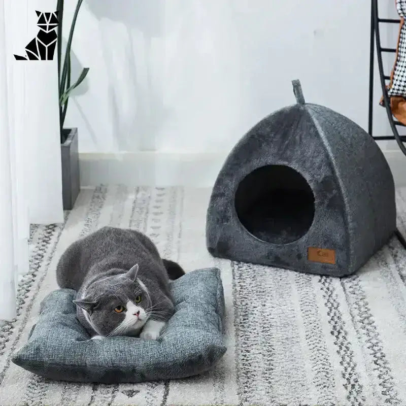 Luksusowe Legowisko dla Kota Miękkie Ergonomiczne Szary Kot łóżko