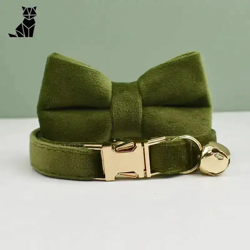 Miękka Obroża dla Psa Welurowa Regulowana Leśna Zieleń z Muszką / S(16-26cm) Oliwka Zielony Aksamit