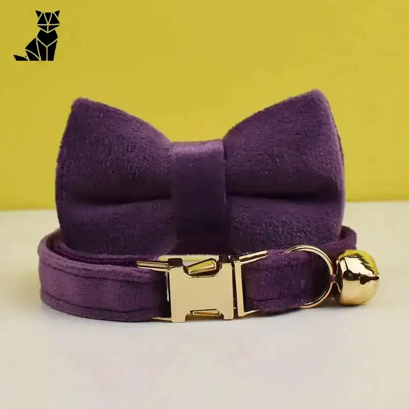 Obroża dla Kota z Imieniem – Styl i Bezpieczeństwo Fioletowy z Muszką / S(16-26 Cm)