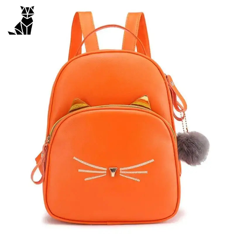 Plecak Mini Cat Ze Sztucznej Skóry - Elegancja w Każdym Detalu! - Pomarańczowy