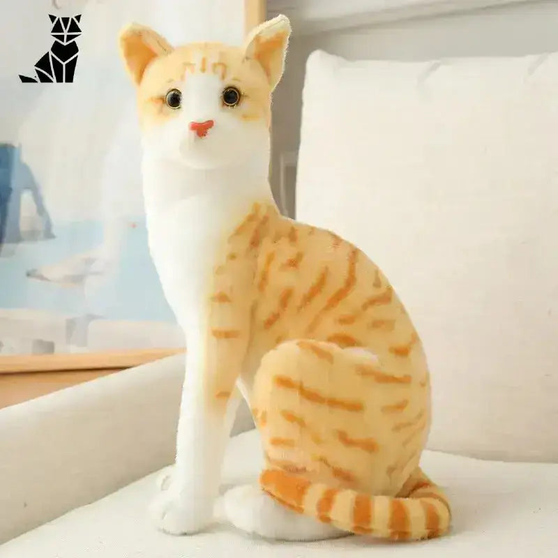 Pluszowy Amerykański Krótkowłosy - Idealny Prezent dla Dzieci żółty Siedzisko 20 Cm Pomarańczowy Biały Pręgowany