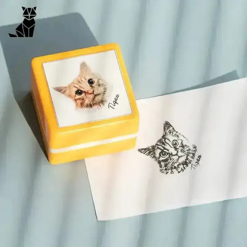 Stempel Art z Twojego Zdjęcia - Spersonalizuj Teraz! żółty żółty Kwadrat o Tematyce Kociej