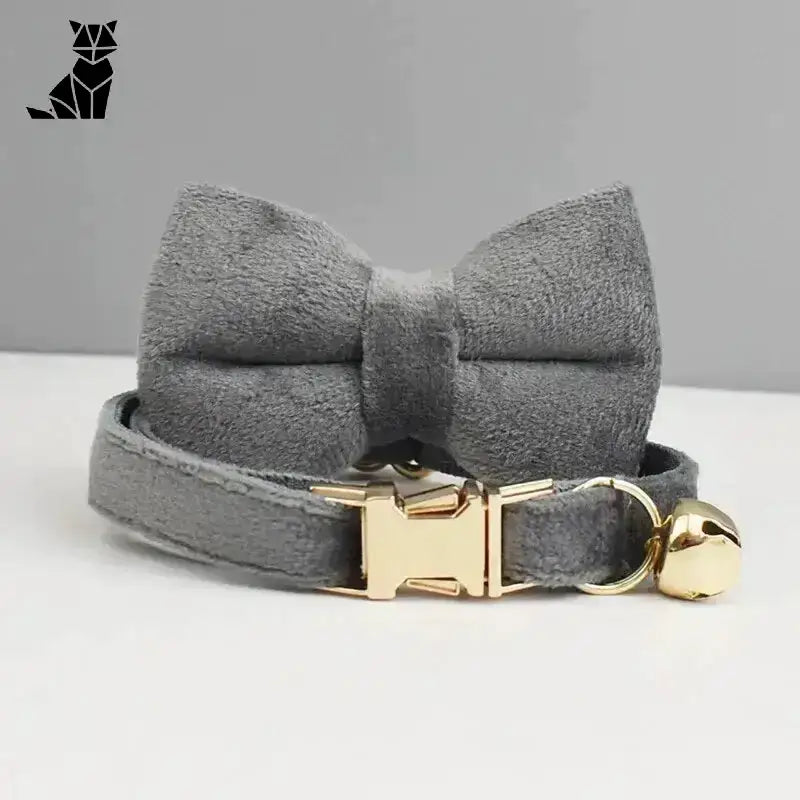 Stylowa Obroża z Kokardką dla Kota Ciemnoszary z Muszką / S(16-26cm)