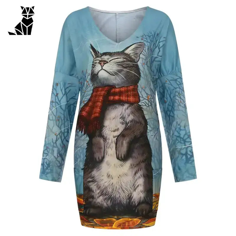Sweter w Koty Damski Ciepły na co Dzień światło Niebieski Długi Rękaw