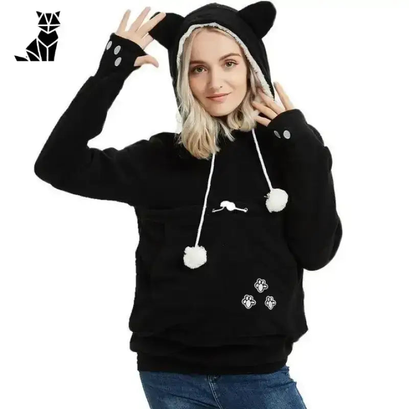 Sweter z Kotami dla Miłośników Pupili Czarny Kocie Ucho Bluza