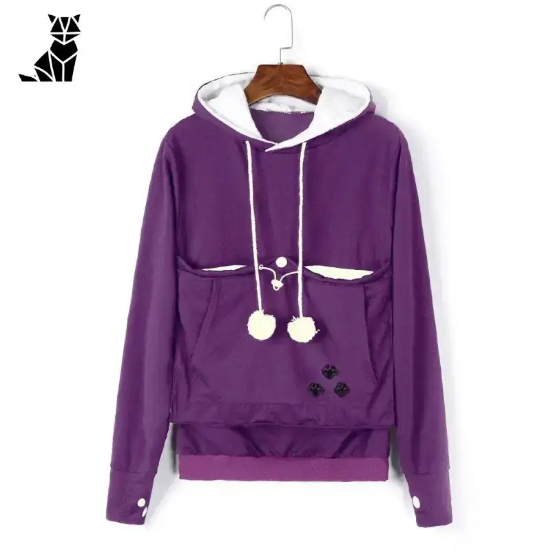 Sweter z Kotami z Kieszenią Kangurką Unisex Fioletowy / s Fioletowy z Kapturem Bluza