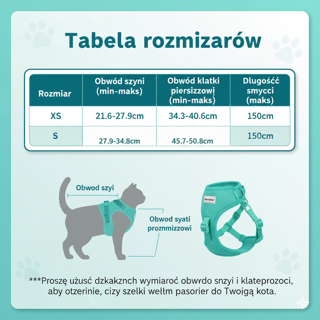 Szelki Bezuciskowe dla Kota na każdy Spacer Kot Uprząż Smycz