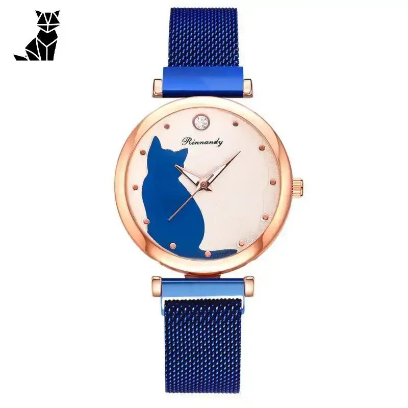 Zegarek dla Kota z Elegancką Złotą Tarczą Niebieski
