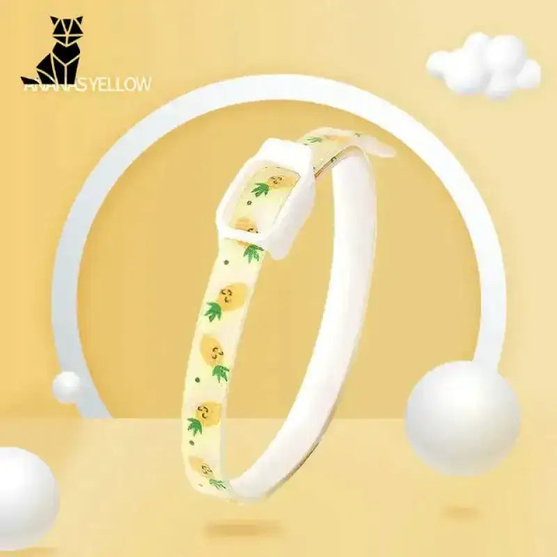 Bezpieczna Obroża dla Kota na Kleszcze i Pchły żółty Ananas / s żółty Biały Silikon