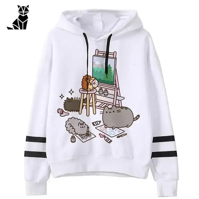 Bluza z Kotem Wygodna dla Miłośników Kotów Artysta Kot / s Biały Bluza Kolorowy