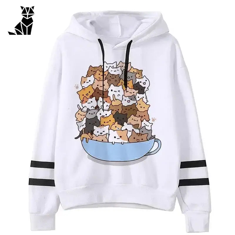 Bluza z Kotem Wygodna dla Miłośników Kotów Liga Kotów / s Biały z Kapturem Bluza
