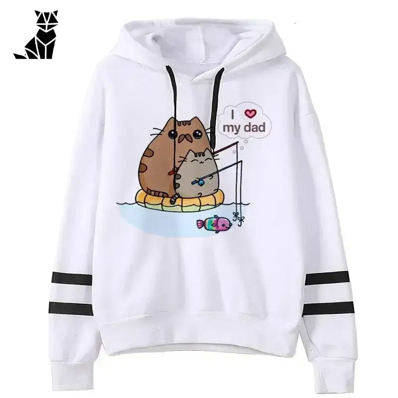 Bluza z Kotem Wygodna dla Miłośników Kotów Ojciec i Dziecko Kot / s Biały Bluza Kreskówka