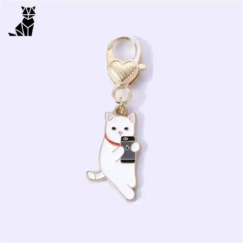 Brelok z Kotem do Kluczy: Styl i Urok na co Dzień Czat f Biały Emalia Kot