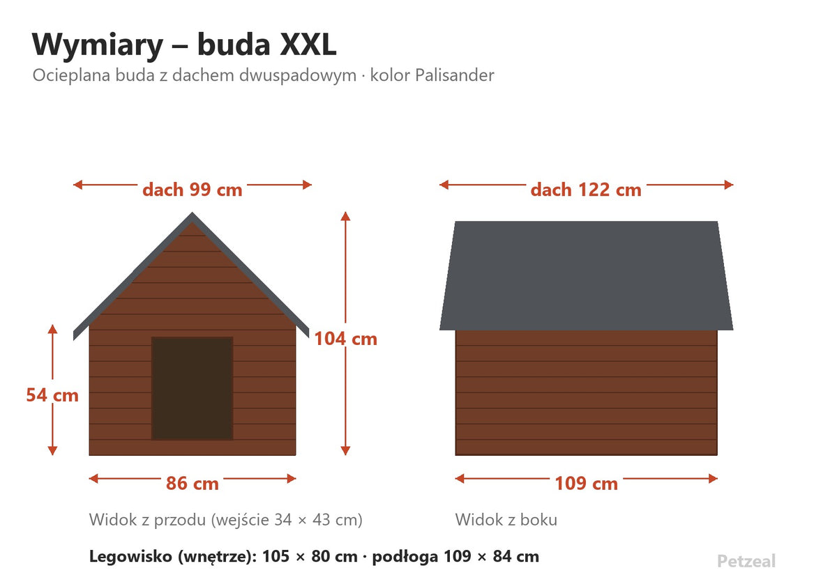 Buda dla amstaffa – Ocieplana, Drewniana, Palisander, XXL – wymiary