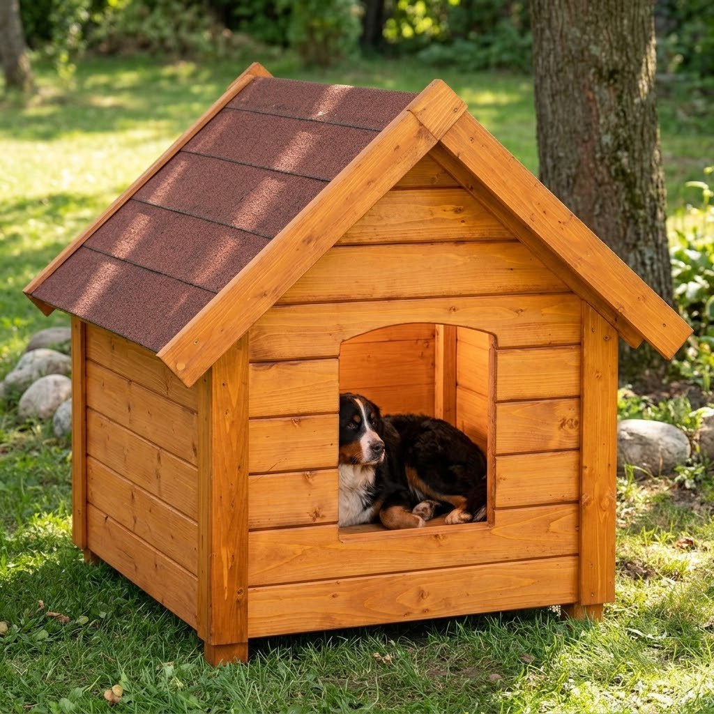 Buda dla berneńczyka – Ocieplana, XL, Teak – Dopasowana do dużego psa