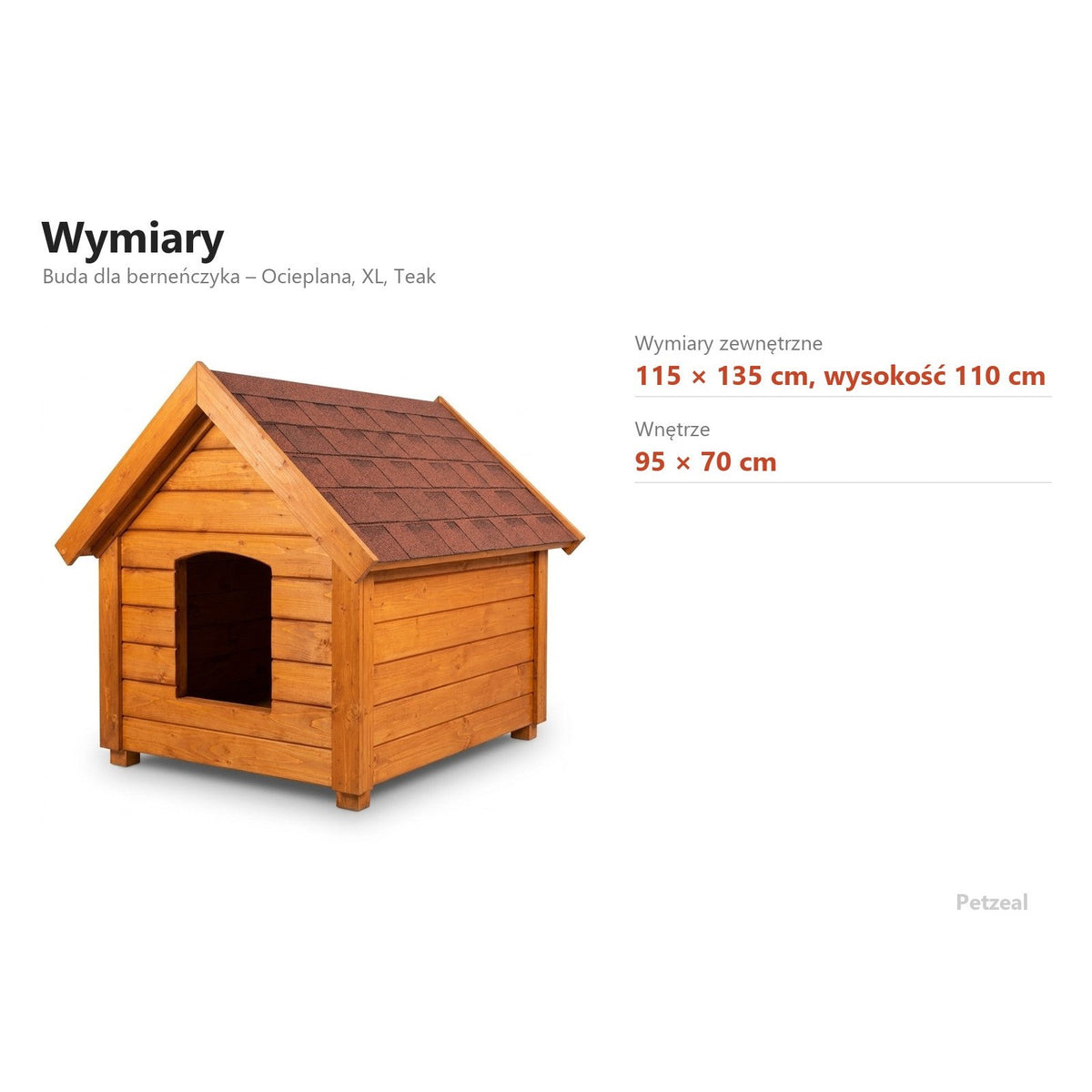 Buda dla berneńczyka – Ocieplana, XL, Teak – wymiary