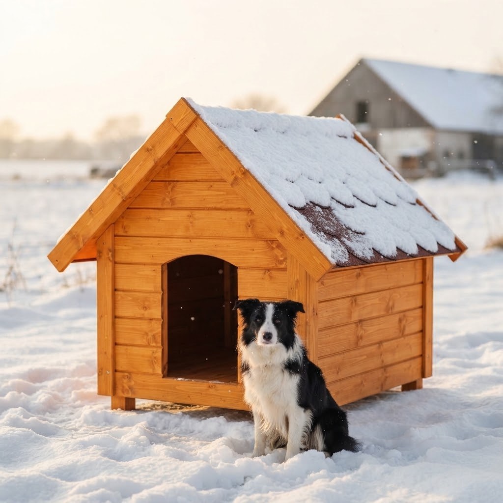 Buda dla border collie – Ocieplana, L, Teak