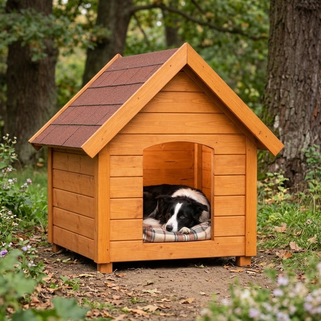 Buda dla border collie – Ocieplana, L, Teak – Rozmiar, który trzyma ciepło