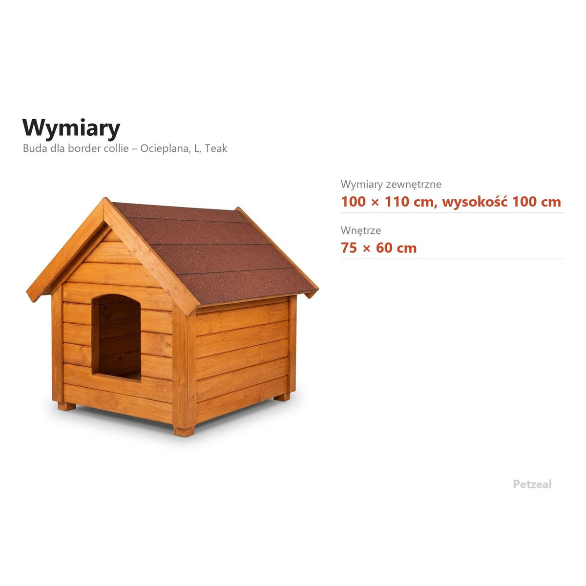 Buda dla border collie – Ocieplana, L, Teak – wymiary