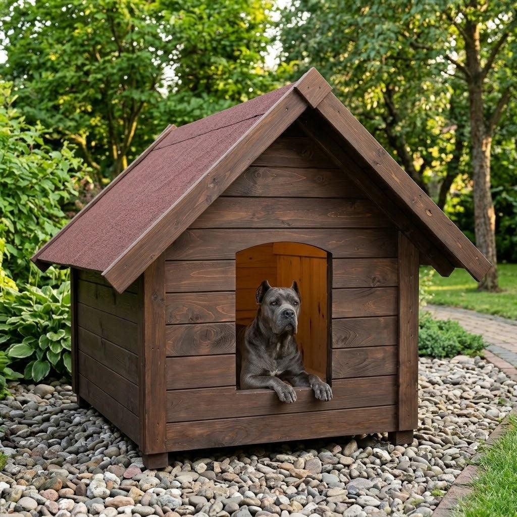 Buda dla cane corso – Ocieplana, XL, Orzech – Miejsce dla dużego psa