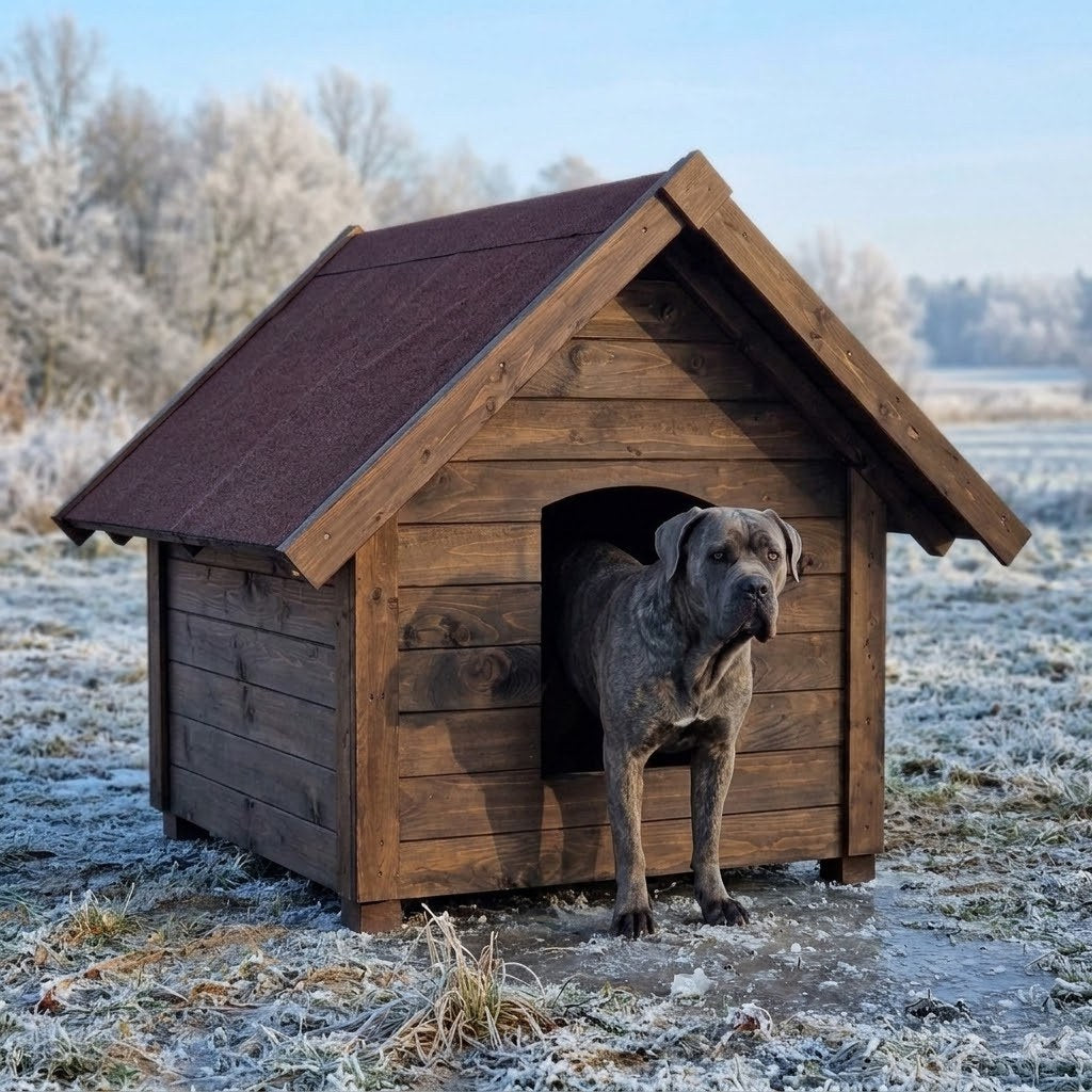 Buda dla cane corso – Ocieplana, XL, Orzech – Z dala od mrozu z ziemi
