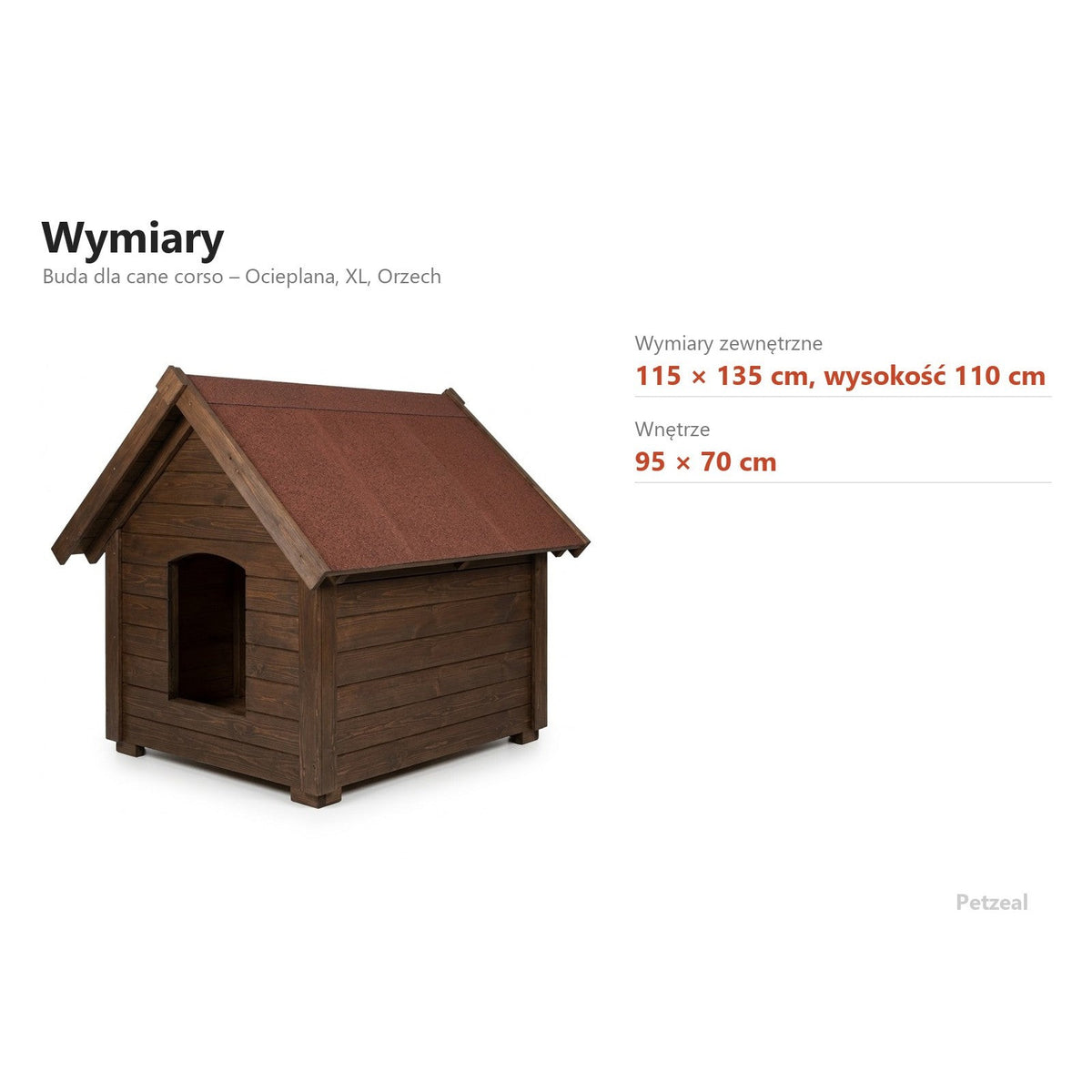 Buda dla cane corso – Ocieplana, XL, Orzech – wymiary