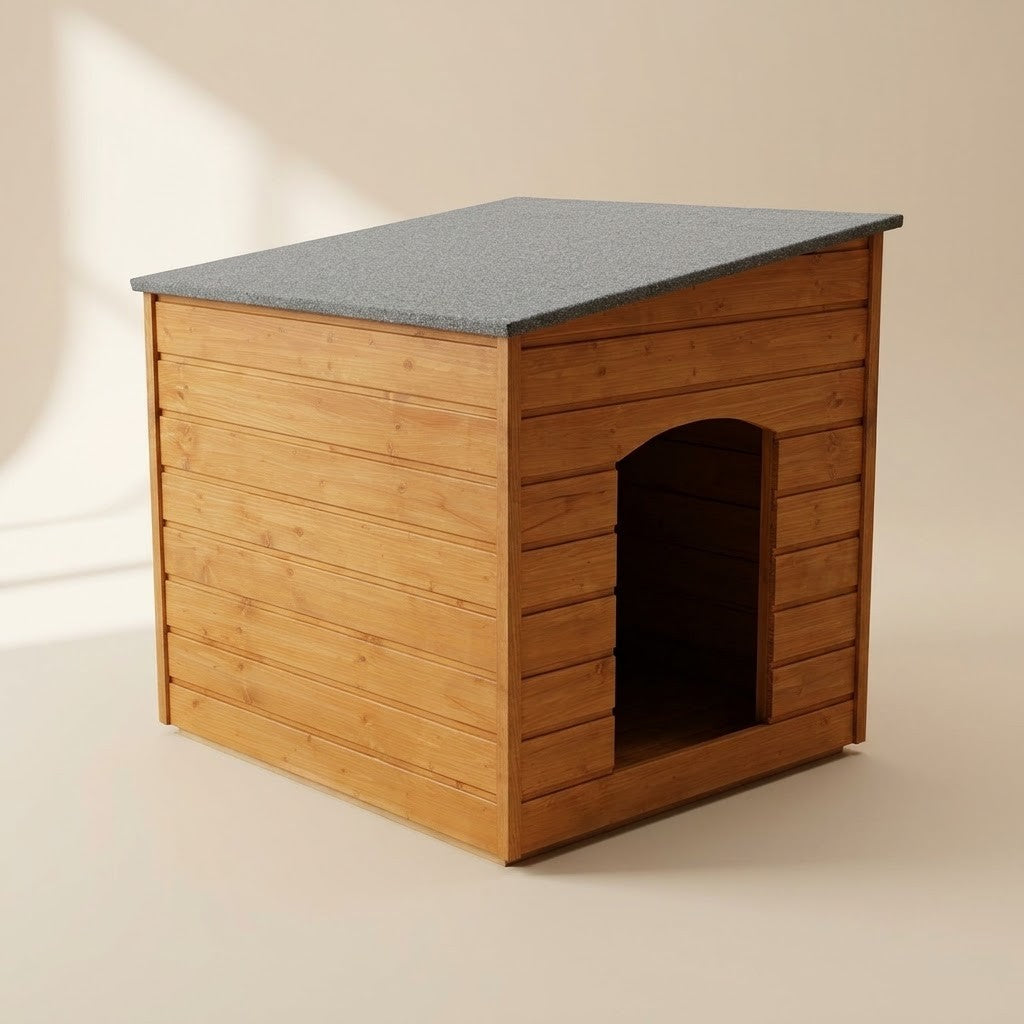 Buda dla dużego psa – ocieplana, drewniana, Teak, 3XL – dach jednospadowy