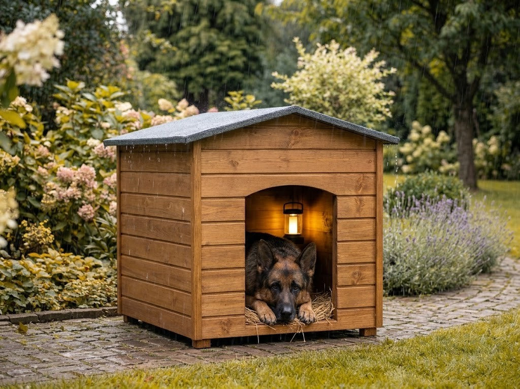 Buda dla średniego psa – Ocieplana, Drewniana, Teak, 2XL