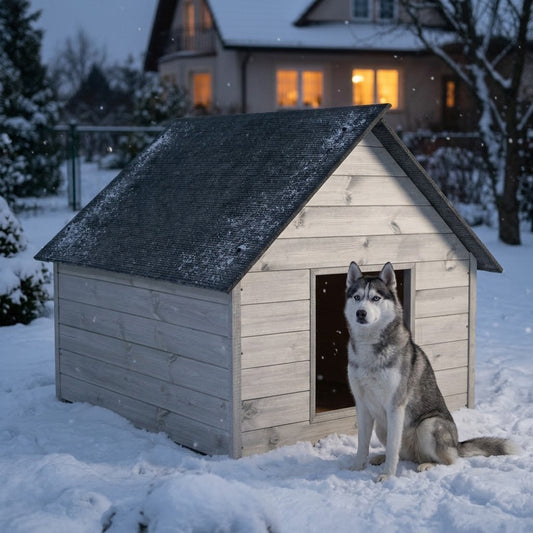 Buda dla husky – Ocieplana, Drewniana, Biała, XXL