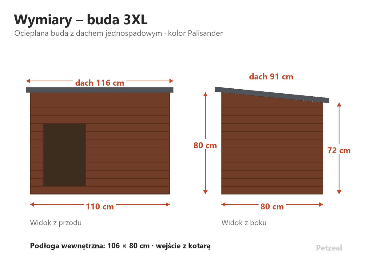 Buda dla labradora – Ocieplana, Drewniana, Palisander, 3XL – wymiary