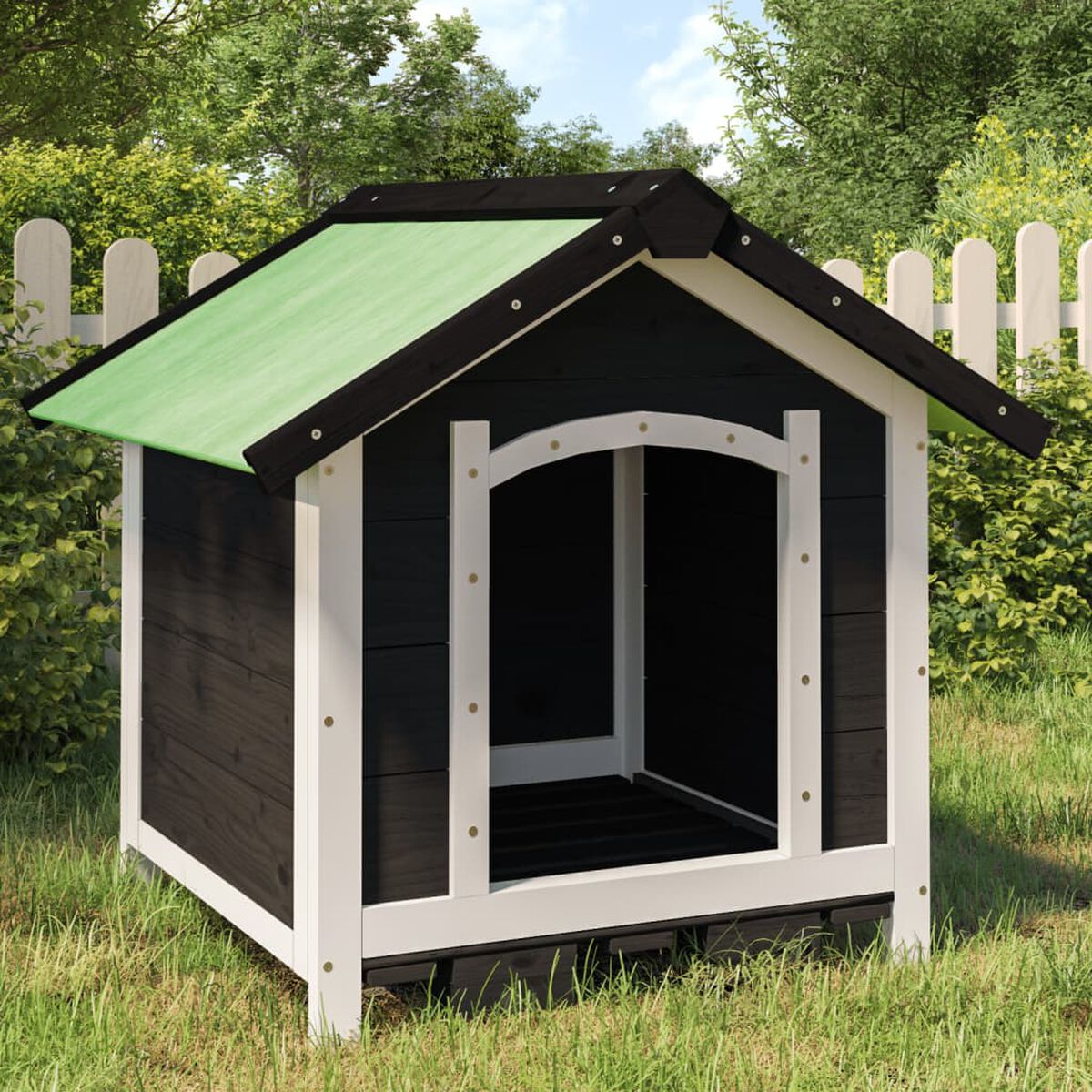 Buda dla Małego Psa Drewniana 65x65x61,5 cm Szara – widok 2