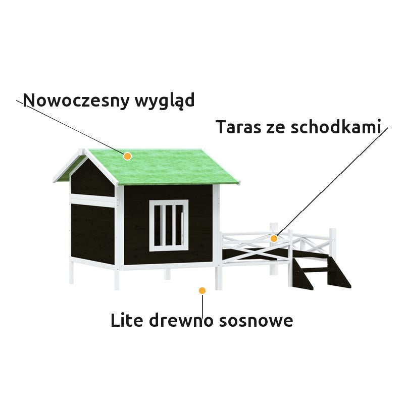 Buda dla Psa Nowoczesna z Tarasem i Schodkami 159x120x88,5 cm Szara – zalety