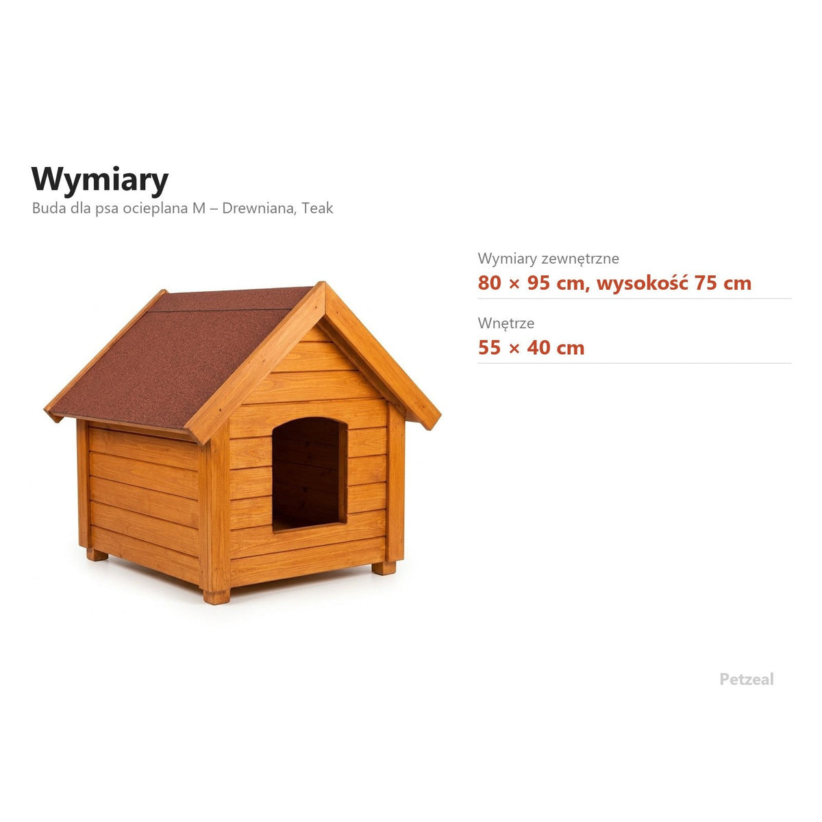 Buda dla psa ocieplana M – Drewniana, Teak – wymiary