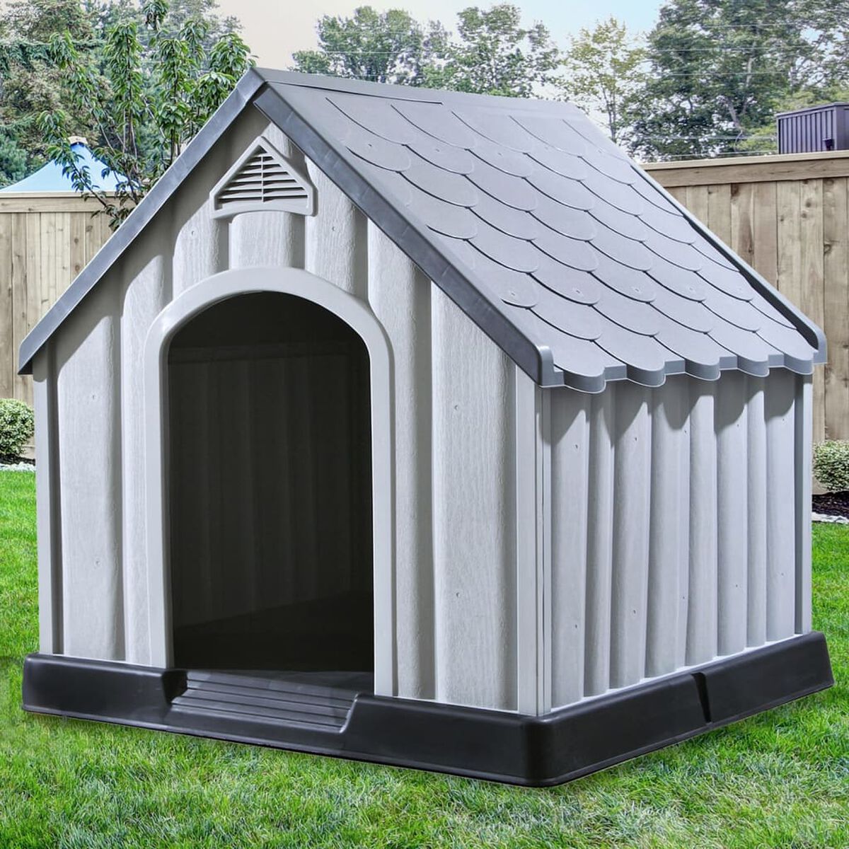 Buda dla Psa Plastikowa 92x87x91 cm z Podniesioną Podłogą Szara – widok 3