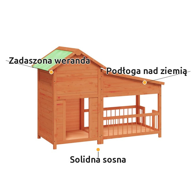 Buda dla Psa z Gankiem – Zadaszona Weranda 143x60,5x109 cm Drewno Sosnowe – korzyści