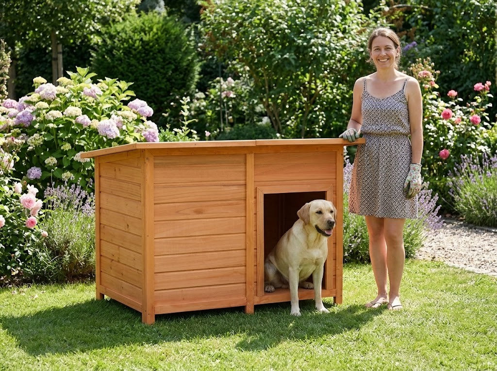 Buda dla Psa Drewniana z Płaskim Dachem 120x77x86 cm Sosna i Jodła – rzeczywisty rozmiar