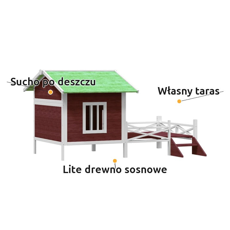 Buda dla Psa z Tarasem i Schodkami 159x120x88,5 cm Drewno Sosnowe – korzyści