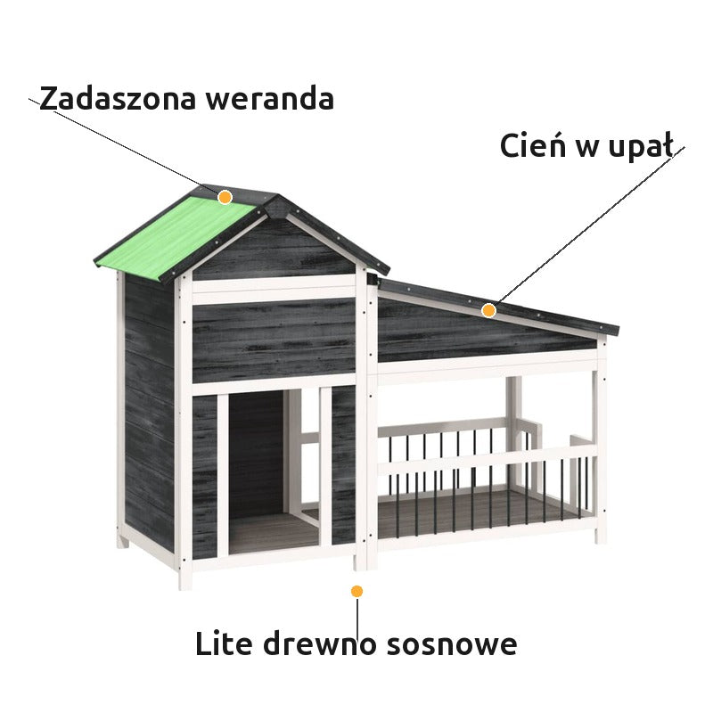 Buda dla Psa z Werandą 143x60,5x109 cm Drewno Sosnowe Szara – zalety
