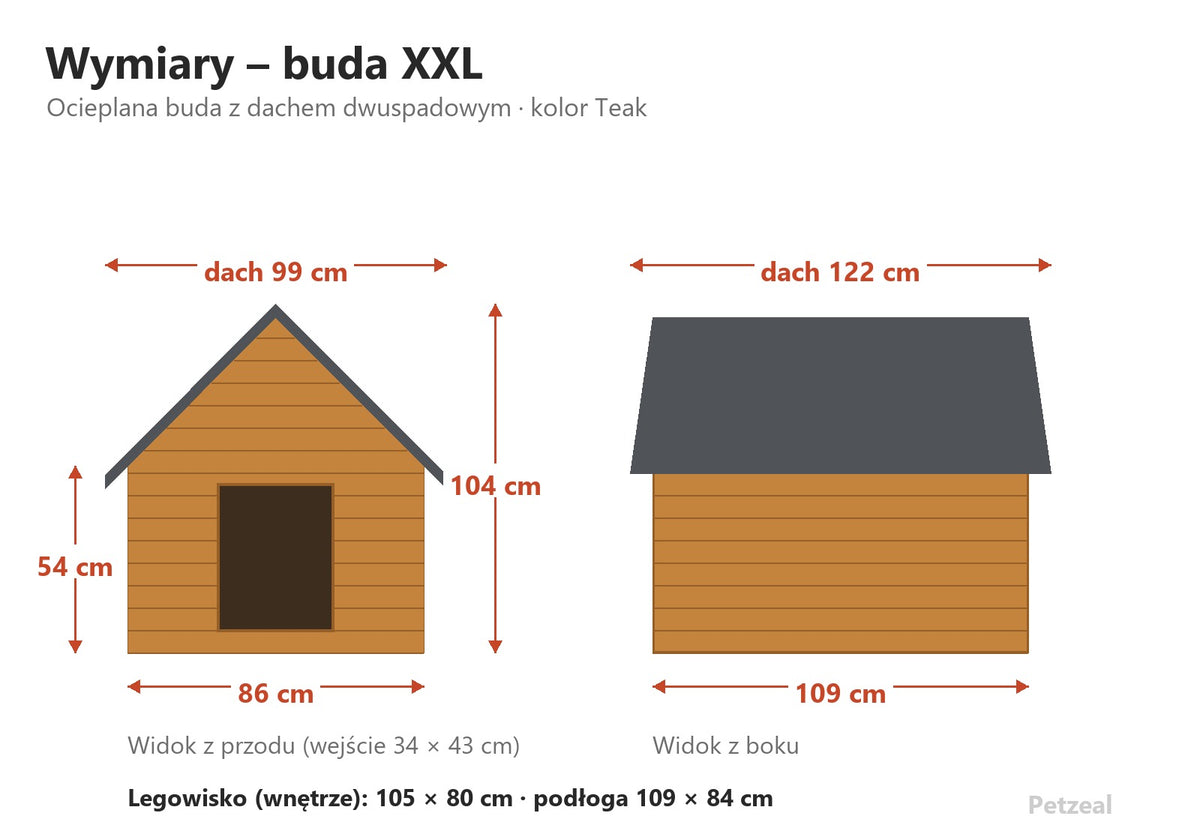 Buda dla rottweilera – Ocieplana, Drewniana, Teak, XXL – wymiary
