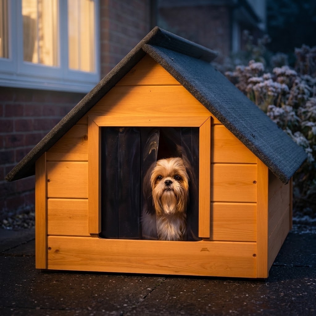 Buda dla shih tzu – Ocieplana, Drewniana, Teak, M – Ciepło zostaje w środku