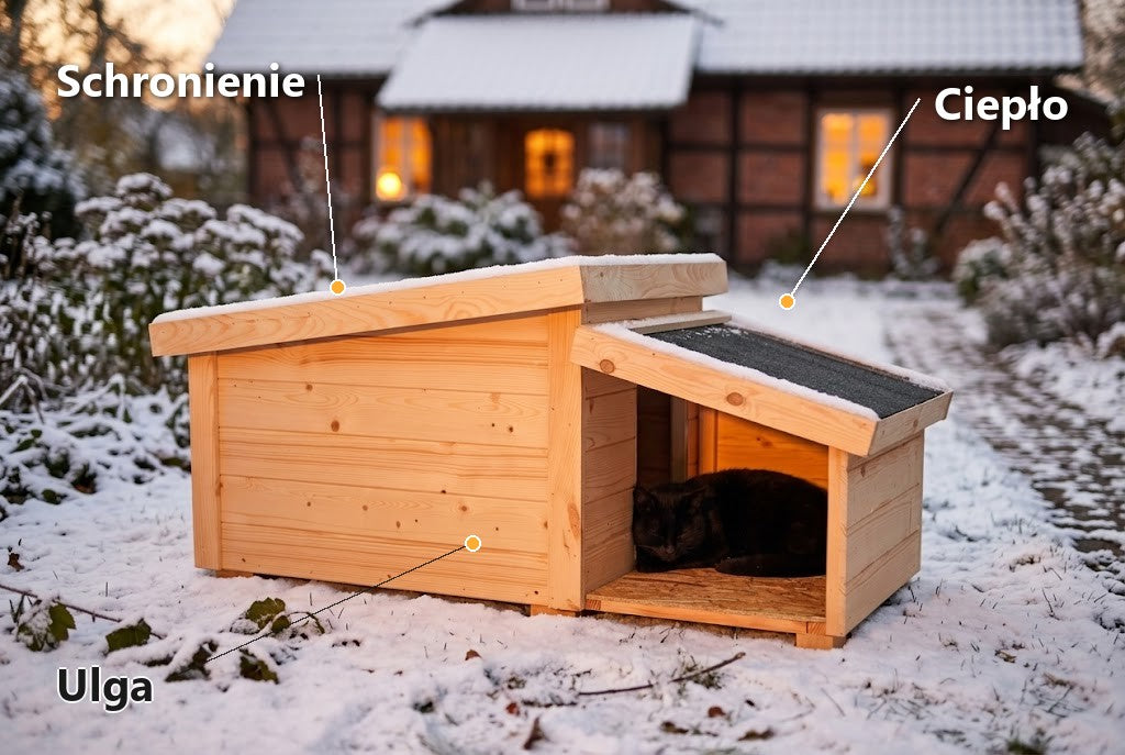 Budka dla kota ocieplana – Drewniana z Przedsionkiem – widok 2