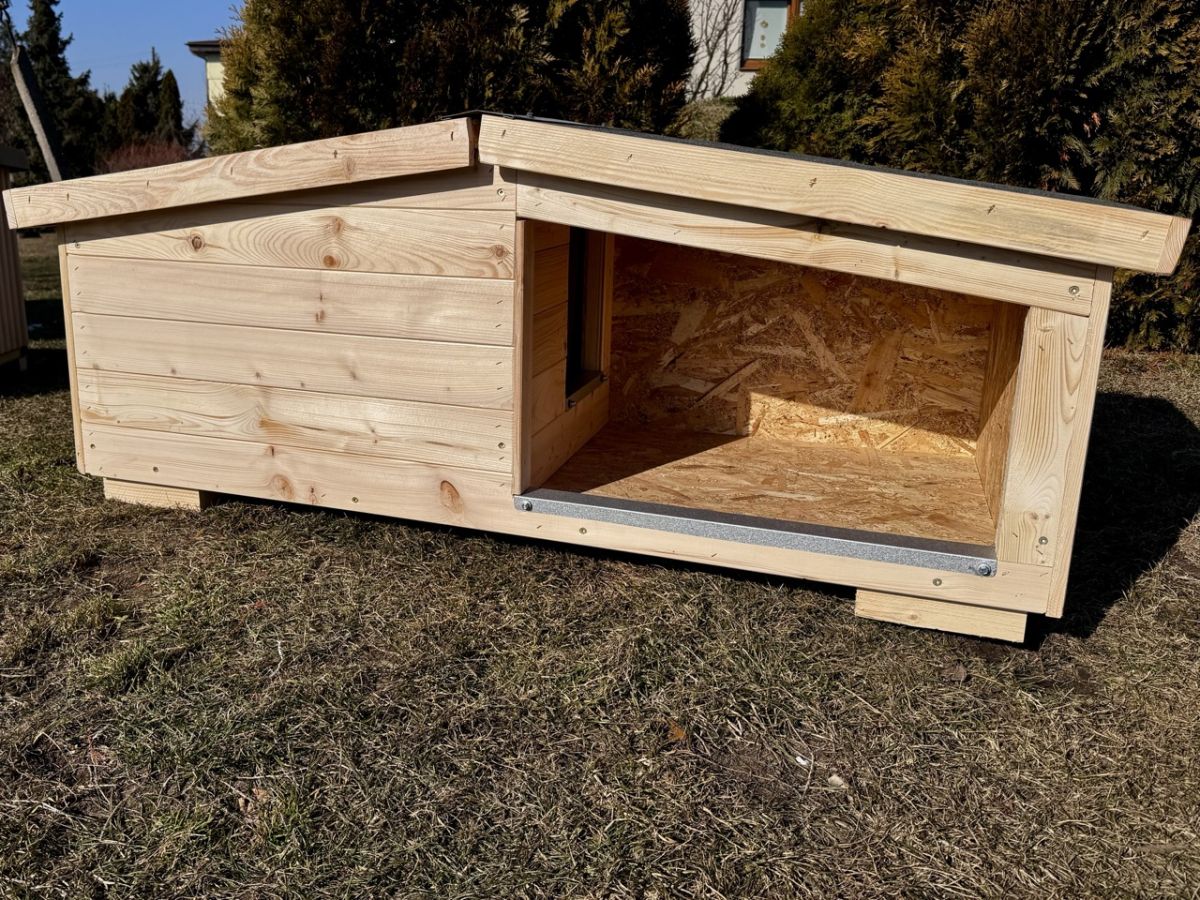 Budy drewniane dla psa – z Ocieplonym Przedsionkiem i Dwoma Dachami, XL – widok 3