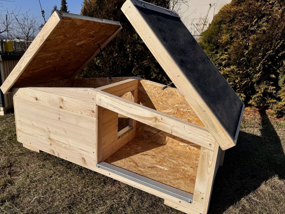 Budy drewniane dla psa – z Ocieplonym Przedsionkiem i Dwoma Dachami, XL – widok 4