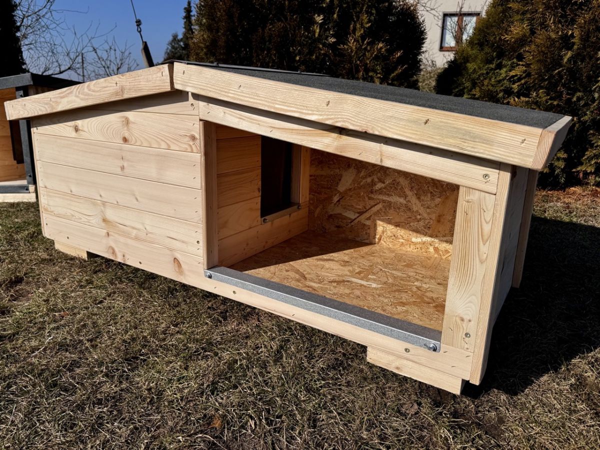 Budy drewniane dla psa – z Ocieplonym Przedsionkiem i Dwoma Dachami, XL – widok 6