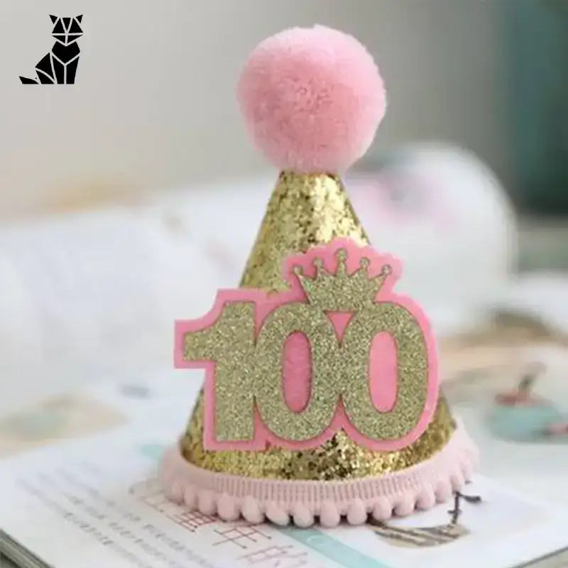 Czapka Urodzinowa dla Kota Lekka Wygodna Różowy / 100 Dni Błyszczący Złoto Impreza